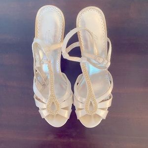 David’s Bridal white wedge formal heels 6.5